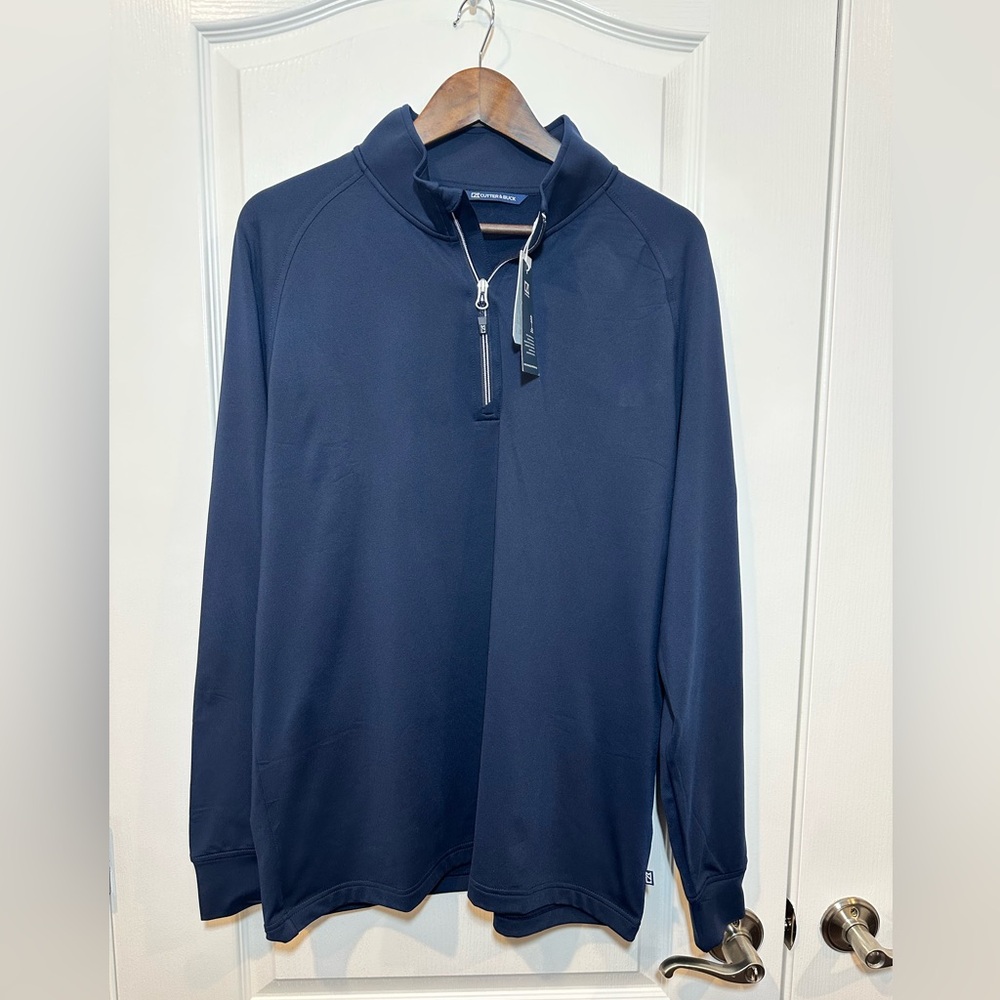Men's Cutter & Buck Navy Adapt Eco Knit Stretch Recycled Quarter-Zip Pullover LG